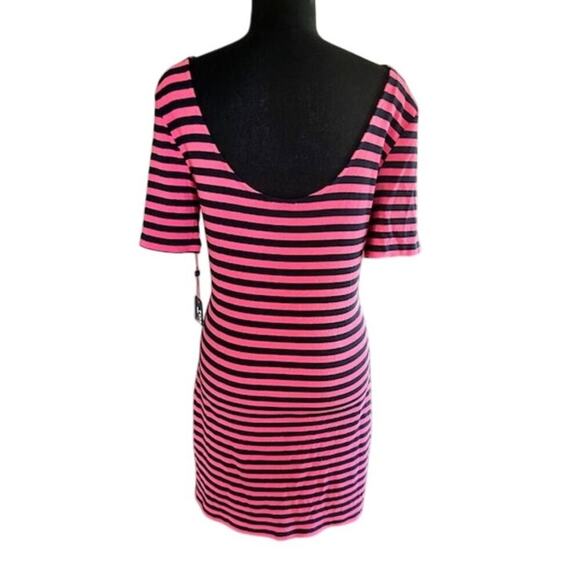 Tommy Jeans Pink and Navy Striped T-Shirt Dress Scoop Back | Size Large - Picture 3 of 6